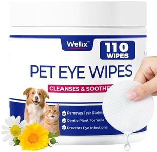 Wellix 110 Counts Dog & Cat Eye Wipes for Discharge and Crust - Pet Eye Wipes Tear Stain Remover for Dogs and Cats - Dog and Cat Grooming Wipes for Eyes, Wrinkle & Face - 3.15 Inches Extra Large