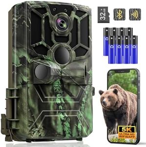 Wildlife Camera Night Vision Motion Activated - 5K Trail Cameras 60MP Full HD Support Mobile Phone APP & Bluetooth, Infrared Garden Cam 0.1s Trigger IP66 Waterproof 32GB TF Card 8 AA Batteries