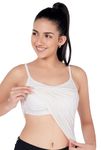 PLUMBURY Women Cotton Relaxed Fit Padded Camisole Adjustable Spaghetti Strap Tank Top with Built-in Shelf Bra, White, Size XL
