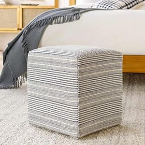 Hauteloom Waterfall Foot Rest Stool - Ottoman Decorative Cotton Pouf - Beige, Black, Off White - 16" x 16" x 18"