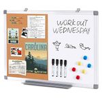 Cork Board and Dry Erase Board Combo Bulletin Board Combination Magnetic WhiteBoard Calendar Pin Notice Board for Home Office School with 4 Dry Erase Maker+6 Magnets+12 Pushpins, 24x18inches