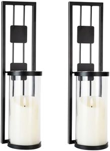 Homemory Wall Sconces Candle Holder Set of 2, Modern Metal Rustic Wall Decor for Living Room, Dining Room, Bedroom, Bathroom(Black)
