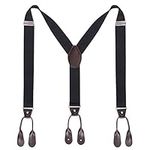 Kajeer Mens Button End Suspenders Braces - 1.37 Inches Wide Y Shape Adjustable Button End Elastic Suspender (Black)