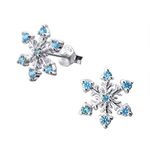 Elegant Sterling Silver Snowflake Earrings with Inset Blue Cubic Zirconia Stones