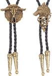 GORGECRAFT 2 Styles Leather Bolo Tie Necktie Eagle Pistol Necklace Western Cowboy Rope Cord, Cow Wolf, 40.94 inch