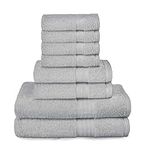 GLAMBURG Ultra Soft 8-Piece Towel Set - 100% Pure Ringspun Cotton, Contains 2 Oversized Bath Towels 27x54, 2 Hand Towels 16x28, 4 Wash Cloths 13x13 - Ideal for Everyday use, Hotel & Spa - Light Grey