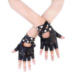 JISEN Women Punk Belt Up Half Finger PU Leather Performance Gloves Black