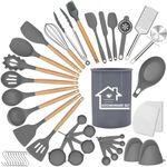 UXIYI Silicone Kitchen Utensils Set, 43pcs Silicone Kitchen Cooking Utensil Set, Kitchen Tools Spatula Set with Holder for Cooking Nonstick,Grey