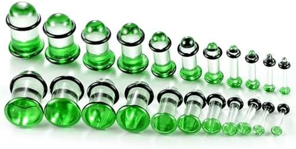 Twolobes 6PCS Emerald Single Flare Glass Stretching kits Short Taper Expander with Rubber O-Rings,10-11-12mm(00G-1/2'') Ear Gauges Tunnels Plugs,6 colors Cylindrical Body Piercing
