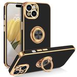 GUAGUA for iPhone 15 Plus Case,iPhone 15 Plus Phone Case with 360° Ring Holder Kickstand Support Magnetic Car Mount Slim Non-Slip Protective Phone Cover for iPhone 15 Plus 6.7'' 2023, Black