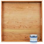 MAGIGO 19 x 19 Inches Large Square Cherry Wood Ottoman Tray with Handles, Serve Tea, Coffee Classic Wooden Decorative Serving Tray