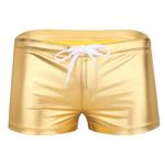 dPois Men's Lingerie Shiny Metallic Drawstring Swim Boxer Shorts Trunks Underpants Swimsuit Gold L