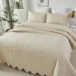 Brandream Queen Size Quilt Set Cotton Beige Quilts Luxury Farmhouse Bedding Set Matelasse Coverlet Scalloped Quilt Set 3-Piece