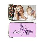 ALBERTBAND Personalised Photo Wallets for Women Long Zipper Leather Wallet with Multiple Card Slots in Large Capacity Credit Card Purse for Mothers, Custom 1/4/6 Pcs Photos (#1photo)