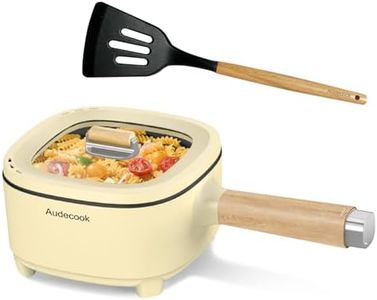 Audecook Hot Pot Electric 2L, Cermic Glaze Non-Stick Frying Pan 8 Inch, Portable Travel Cooker for Ramen/Steak/Fried Rice/Oatmeal/Soup, with Dual Power Control (Silicone Spatula Included)