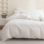 JELLYMONI White Duvet Cover Full Size - 3PCS Microfiber Tufted Duvet Cover Set, Boho Striped Tufted Textured Duvet Cover with Corner Ties & Zipper Closure