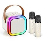 Karaoke Machine Kids with 2 Wireless Microphones, Portable Bluetooth Speaker Kids Karaoke Machine for Girls with Led Lights, Fun Birthday Gifts for 4,5 6 7 8 9 10 11 Years Girls Boys