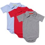 amropi Baby Boys Bodysuit 3-Pack Newborn Short Sleeve Summer Rompers 3-6 Months,Blue/Red/Grey