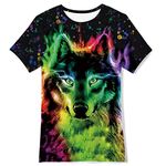 uideazone Boys Girls 3D Printed T Shirt Teen Youth Kids Colorful Wolf T-Shirt Top Cool Crew Neck Tees Shirt 13-14 Years