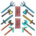 Inflatable Weapons - Pixel Diamond Swords, Pickaxes, Hatchets, Axes, Tridents, and Shields (2 of Each) - Blow up Pixel Party Favors - Gift Bags - Costumes - Pool Parties - 12-Pack