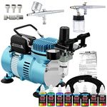 Master Airbrush Complete System with Paint. 2 Airbrushes, Air Compressor, 6' Air Hose, Airbrush Holder, 2 Quick Couplers, 1-oz Bottles of U.S. Art Supply Premium Artist Paint in Black, Red, Blue, Yellow, Green & White. Now Includes a How to Airbrush Training Book to Get You Started