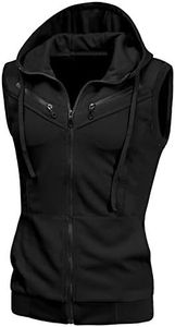 uxcell Men's Sleeveless Slim Fit Hoodie Vest Zipper Drawstring Gilet Jacket with Pockets Black 38