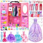 Doll Clothes and Accessories with Doll Closet for 11.5 Inch Doll Fashion Design Set Girl Doll Dress Up Including Wedding Dress Tops and Pants Outfits Shoes Bags Necklaces Toys Gifts for Girls