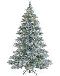 WeRChristmas Pre-Lit Snow Flocked Alpine Christmas Tree, White, 7 ft
