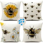 Outdoor Waterproof Throw Pillow Covers Bee Cushions Bee Gifts for Women Pillows Case 18x18 Inch Set of 4 Patio Furniture Pillows Decorative for Home Garden Sofa Couch