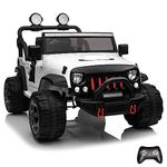 Kids Republic 2-Seater 12V Electric Ride-On Jeep with Full LED Lights, Parental Remote Control, MP3 Player, and 3 Speeds for Kids (White)