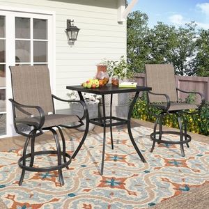 PHI VILLA 3 PCS Outdoor High Table and Chairs Set, Counter Height Table and Chairs for All-Weather,Durable and Sturdy Frame, Quick-Drying Fabric,Patio Bar Set for Garden,Yard,Poolside