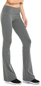 Gilbins Womens Fold-Over Waistband Stretchy Cotton Blend Yoga Pants with A Wide Flare Leg 2 Pack Black - Black - Large