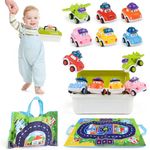 Baby Pull Back Cars, Toddlers Mini Push and Go Trucks, 6 Pieces Toy Car for Boys Age 3, Infant Friction Power Vehicles for Girls Ages 4 5 6 7 with Map Bag & Storage Box, Best Birthday Gift for Kids