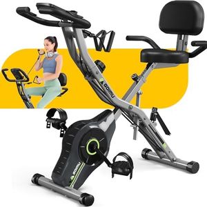 Goimu Exercise Bike, 5 in 1 Foldable Stationary Bike for Seniors, 16-Level Adjustable Magentic Resistance, Indoor Recumbent Bike with 330LB Capacity, Comfortable Seat Backrest (Light Grey)