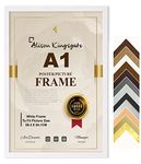 Premium A1 Frame White Modern Picture Frame Flat Style A1-59.4cm x 84.1cm- White Photo Frame With Clear Perspex Safety Glass - Use In A1 Poster Frame (A1 Frame, White)