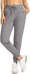 G Gradual Women's Joggers Pants with Zipper Pockets High Waisted Athletic Tapered Sweatpants for Women Workout Lounge, Light Grey, Medium