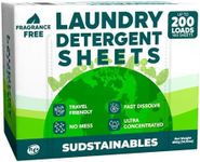 Sudstainables Eco Friendly Laundry Detergent Sheets - 200 Count, Unscented, Plastic Free, Zero Waste, Ultra Cleaning Strength, Sensitive Skin Safe, Saves Space