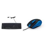 Verbatim Slimline Full Size Wired Keyboard USB Plug-and-Play - Compatible with PC, Laptop - Black & Optical Mouse - Wired with USB Accessibility - Mac & PC Compatible - Blue