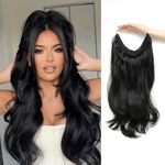 Black Halos Hair Extension,18 inch Body Wavy Hair Extensions,Synthetic Fiber Hair Extensions Clip In with Transparent Wire Adjustable Size 2 Secure Clips Secret Hairpiece