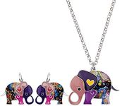 DUOWEI Enamel Cute Anime Elephant Jewelry Sets Elephant Dangle Earrings Necklace Pendant Charm Birthday Gifts for Women Teens, enamel Zinc