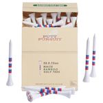 Putt Pursuit 7cm/70 mm White Golf Tees with 6 Red & Blue Strips (50 Pack) - Biodegradable & Sustainable - Premium Natural Bamboo Wood Material - Professional Tees - Curved Top for reduced friction