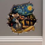 The Starry Night Violin Mouse in Mouse Hole Decal - Mouse Hole 3D Wall Sticker