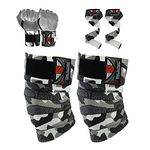 Be Smart Knee Wraps Wrist Wraps Bar Straps for Weight Lifting Body Building Gym Training Support Leg Wrist Straps R (Gray Camo, One Size) Set.