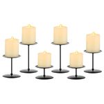 Pillar Candle Holders Candelabra Black - Set of 6 Candle Stand Iron Plate Minimalism Modern Home Mantel Dinning Table Decorations Centerpiece for Wedding, Party, Housewarming, Events