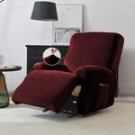 HOKIPO 200 GSM Premium Velvet 4-Pieces Stretchable Recliner Chair Cover 1 Seater Fully Covered Washable Furniture Protector, Burgundy (NEW-4907-BRGN)