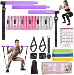 Pilates Bar Kit with Resistance Bands, Upgraded Multifunctional Screw Yoga Pilates Bar with Metal Adjustment Buckle, Portable Home Gym Pilates Bar for Women Full Body Workout Equipment Purple…