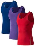 TopTie Men's 3 Pack Under Base Layer Sport Tank Top, Compression Shirt-01#Blue/Purple/Red-L