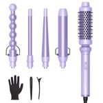 Wavytalk 5-in-1 curling iron, curling brush and 4 interchangeable ceramic curling wands (0.5"-1.25"), instant heating, heat protection gloves and 2 clips included (purple)