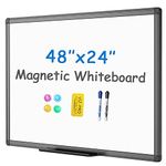 VIZ-PRO Magnetic Whiteboard/Dry Erase Board with Black Aluminium Frame, 48 X 24 Inches, Includes 1 Eraser & 2 Markers & 4 Magnets