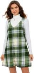 Milumia Women V Neck Corduroy Pinafore Overall Mini Dress Jumper Dress Green Tartan Small